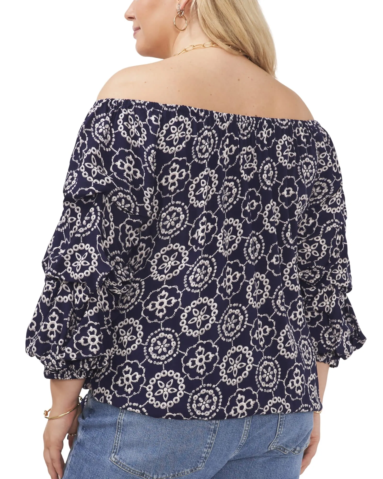 Linda Bubble Sleeve Top | Navy White