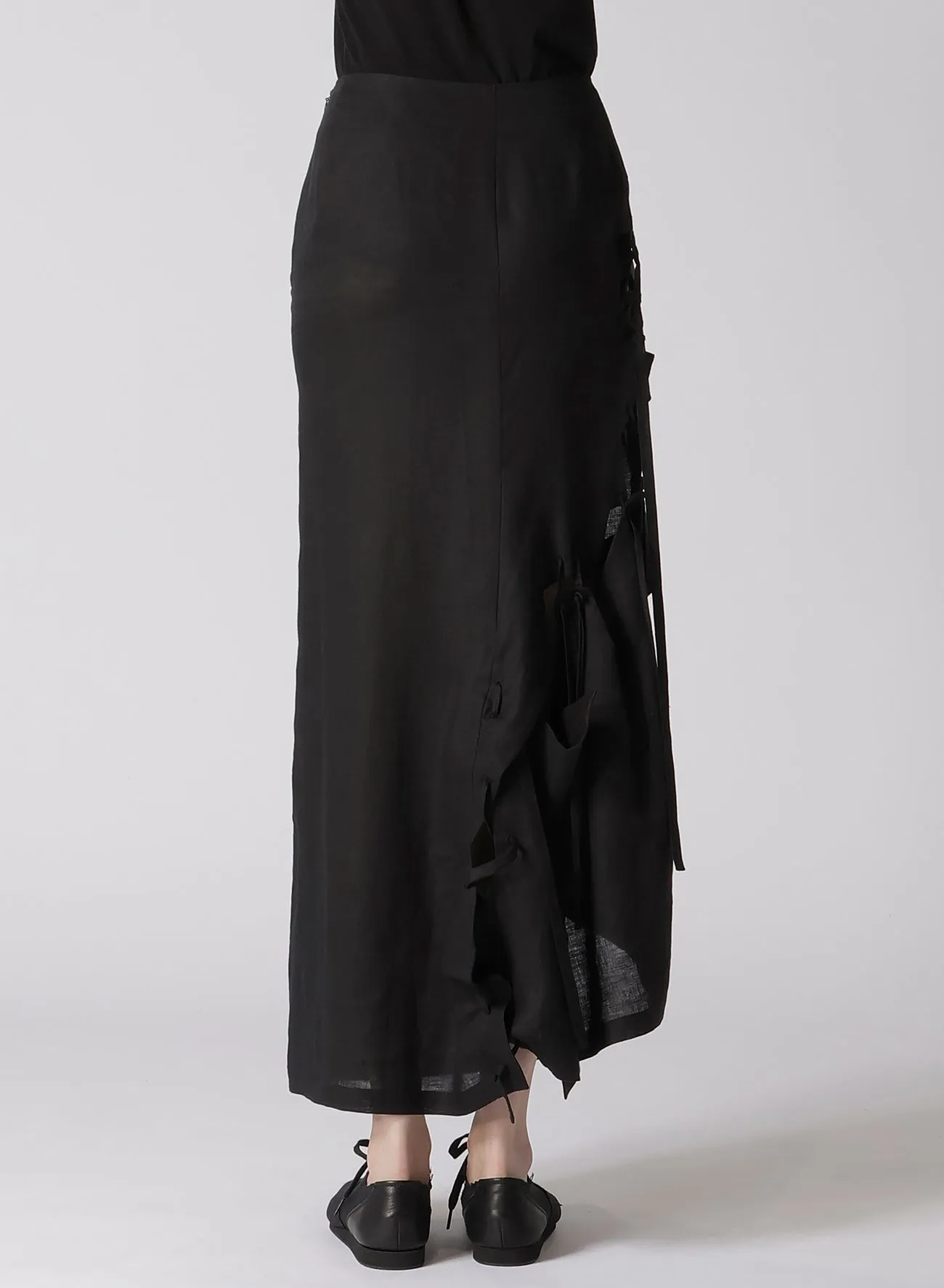 LINEN CLOTH JAGGED LINE STRING SKIRT