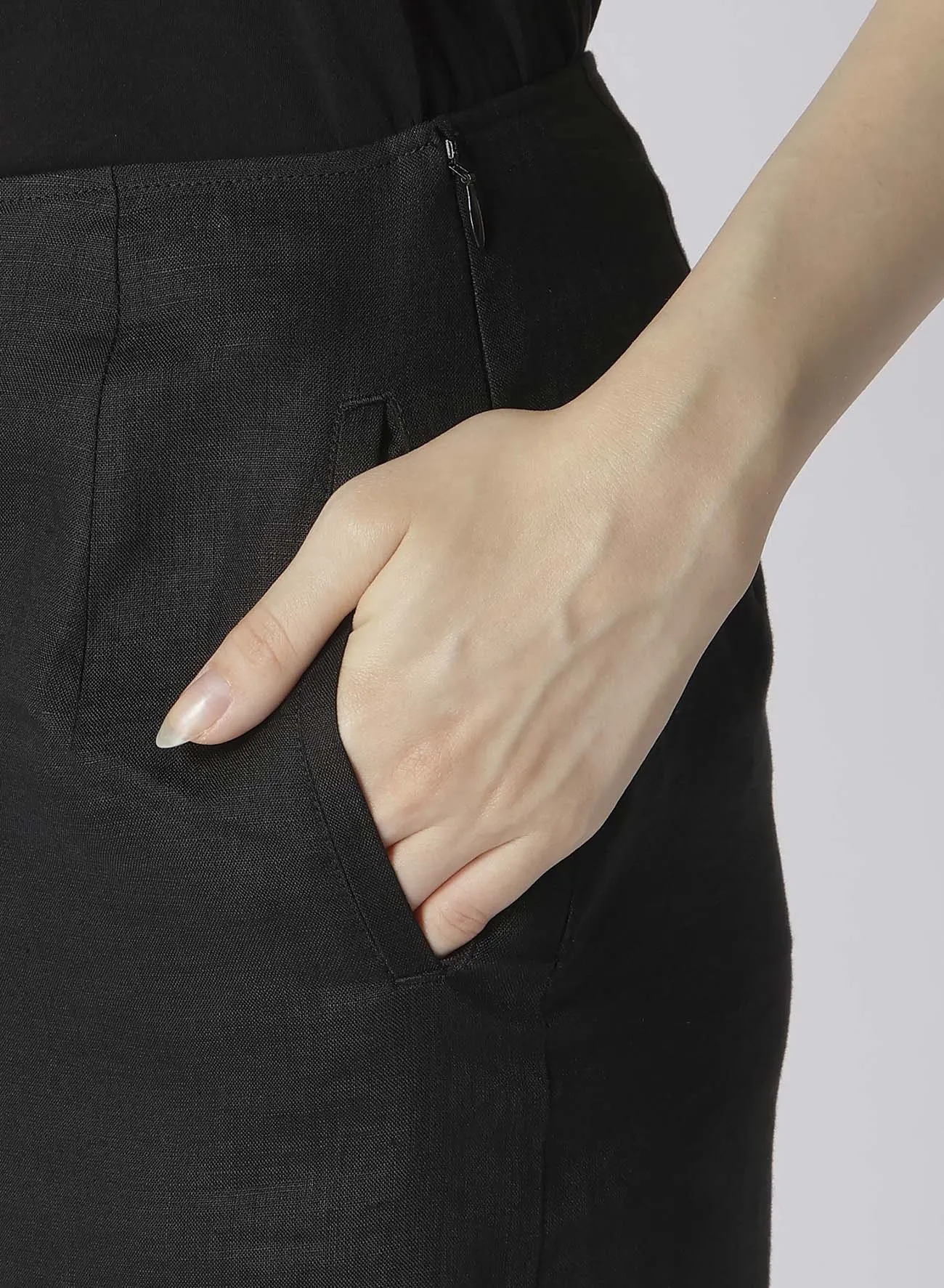 LINEN CLOTH JAGGED LINE STRING SKIRT