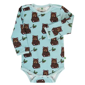 Long sleeved bodysuit- bear cub, stratosphere blue