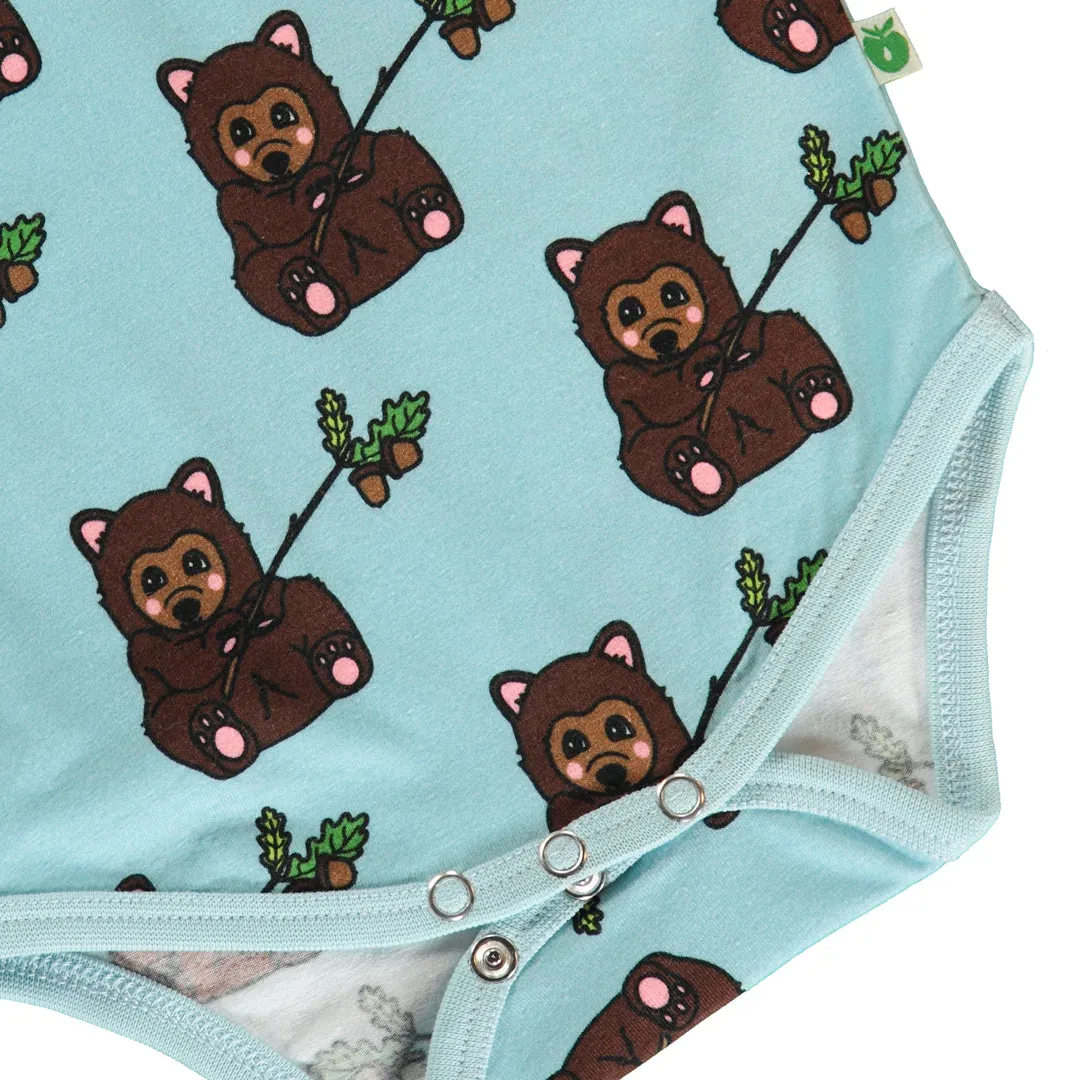 Long sleeved bodysuit- bear cub, stratosphere blue