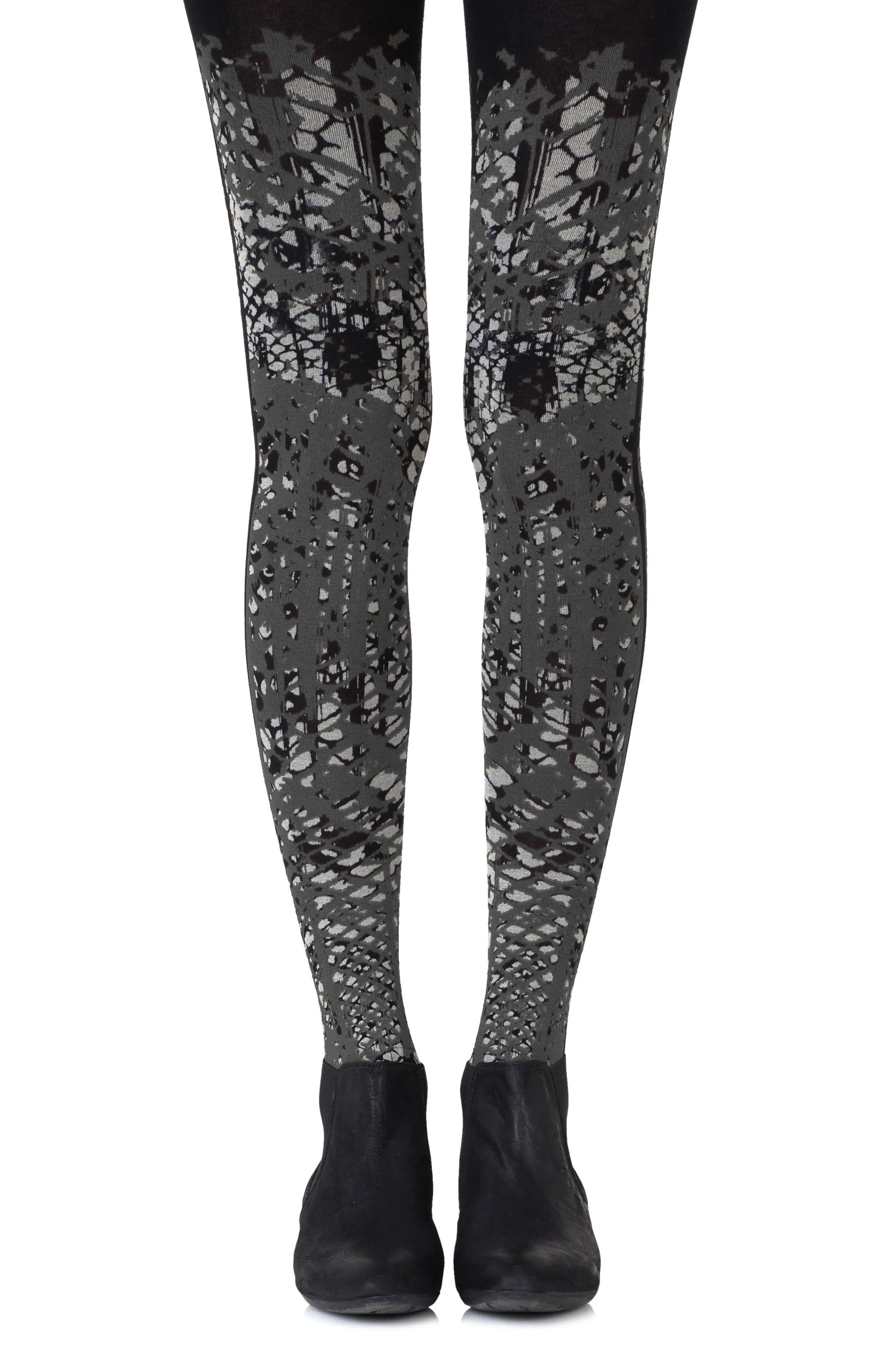 Lovely Opaque Grey Print 100 Denier Black Tights