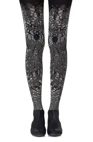 Lovely Opaque Grey Print 100 Denier Black Tights