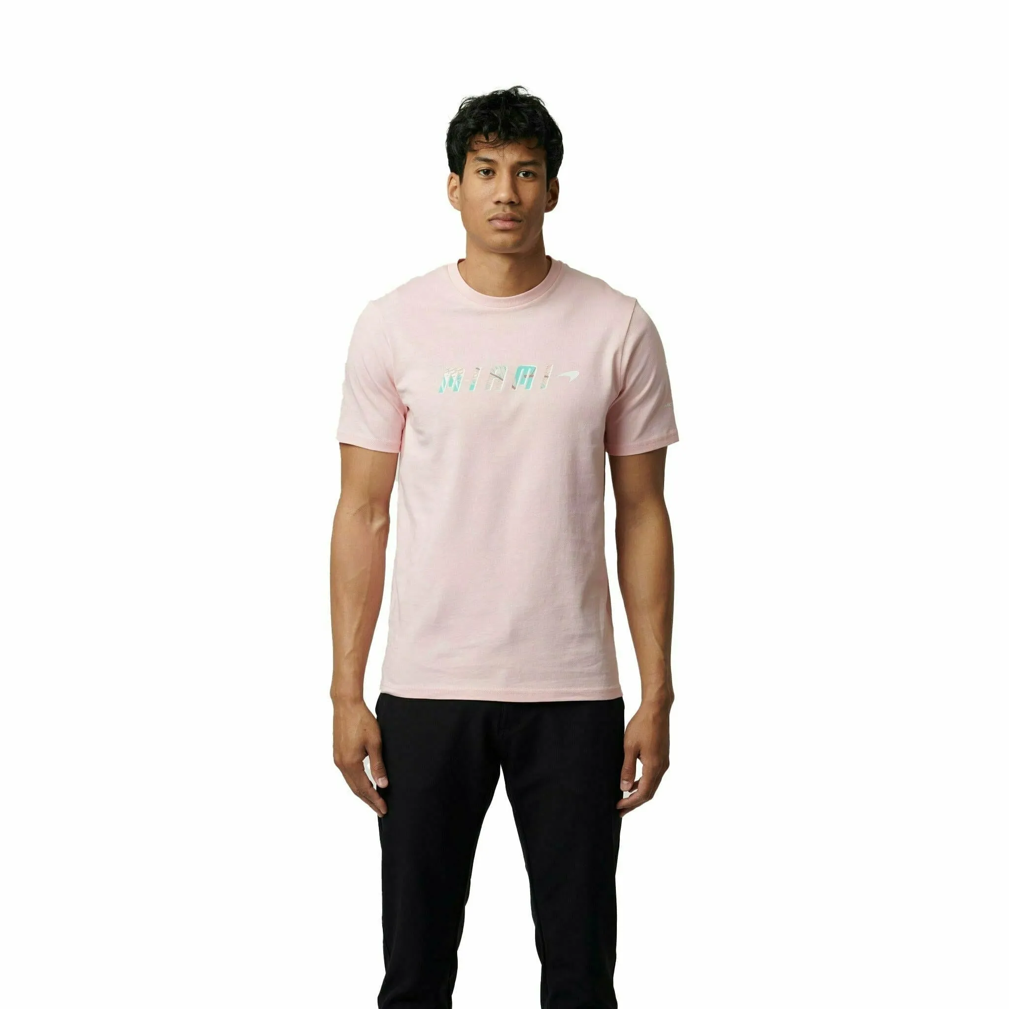 McLaren F1 Men's Miami Palm Graphic T-Shirt-Black/Aqua Sky/Crystal Rose