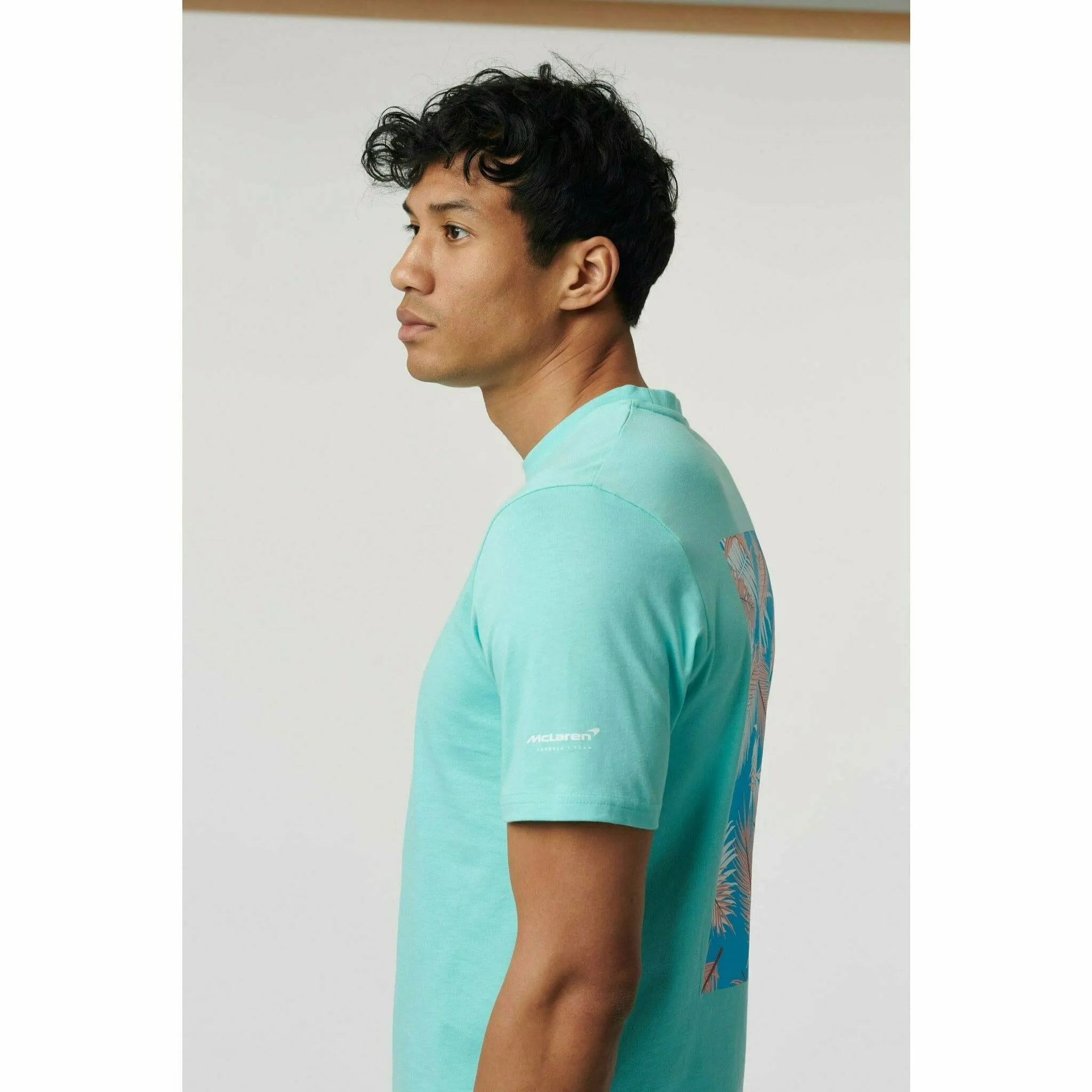 McLaren F1 Men's Miami Palm Graphic T-Shirt-Black/Aqua Sky/Crystal Rose