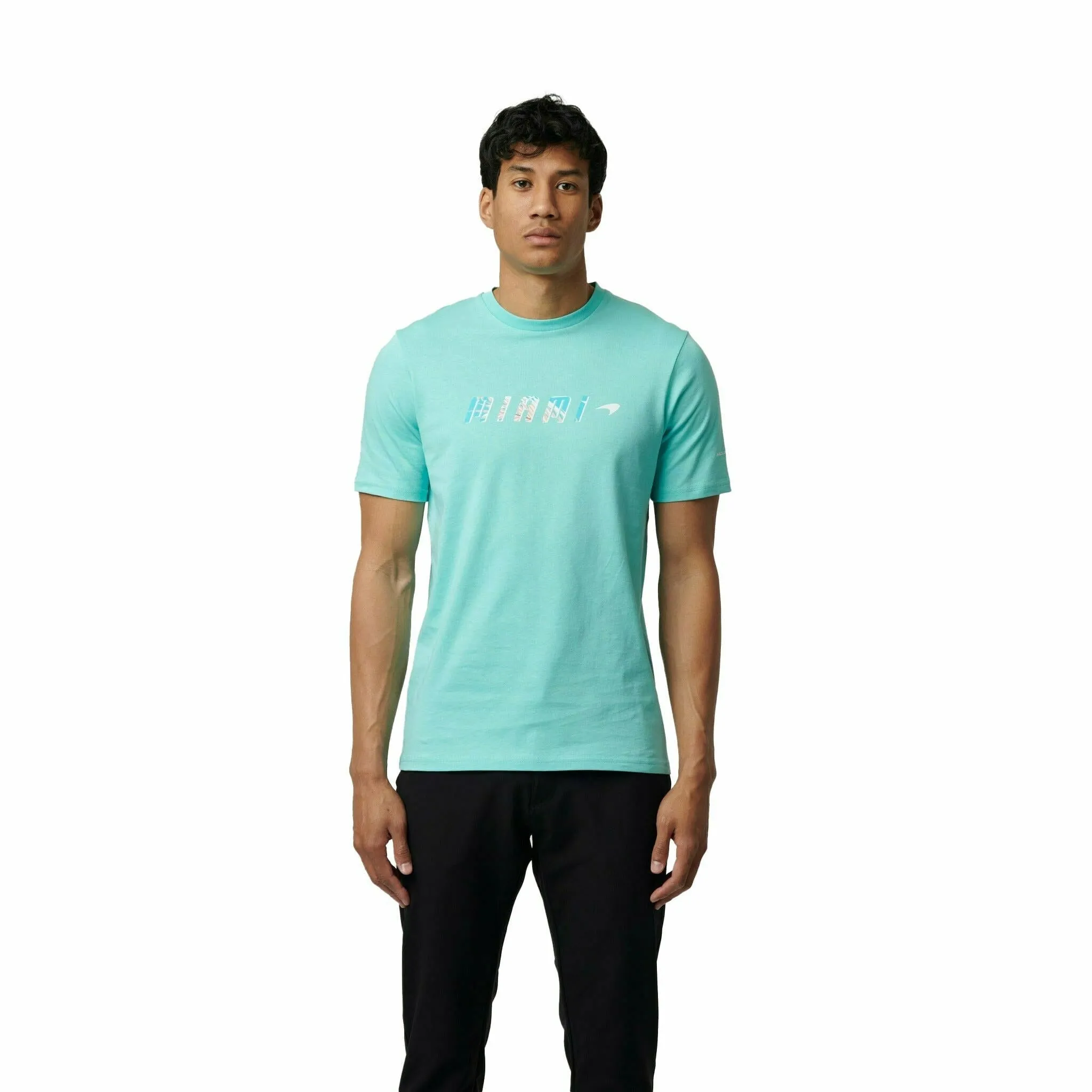 McLaren F1 Men's Miami Palm Graphic T-Shirt-Black/Aqua Sky/Crystal Rose