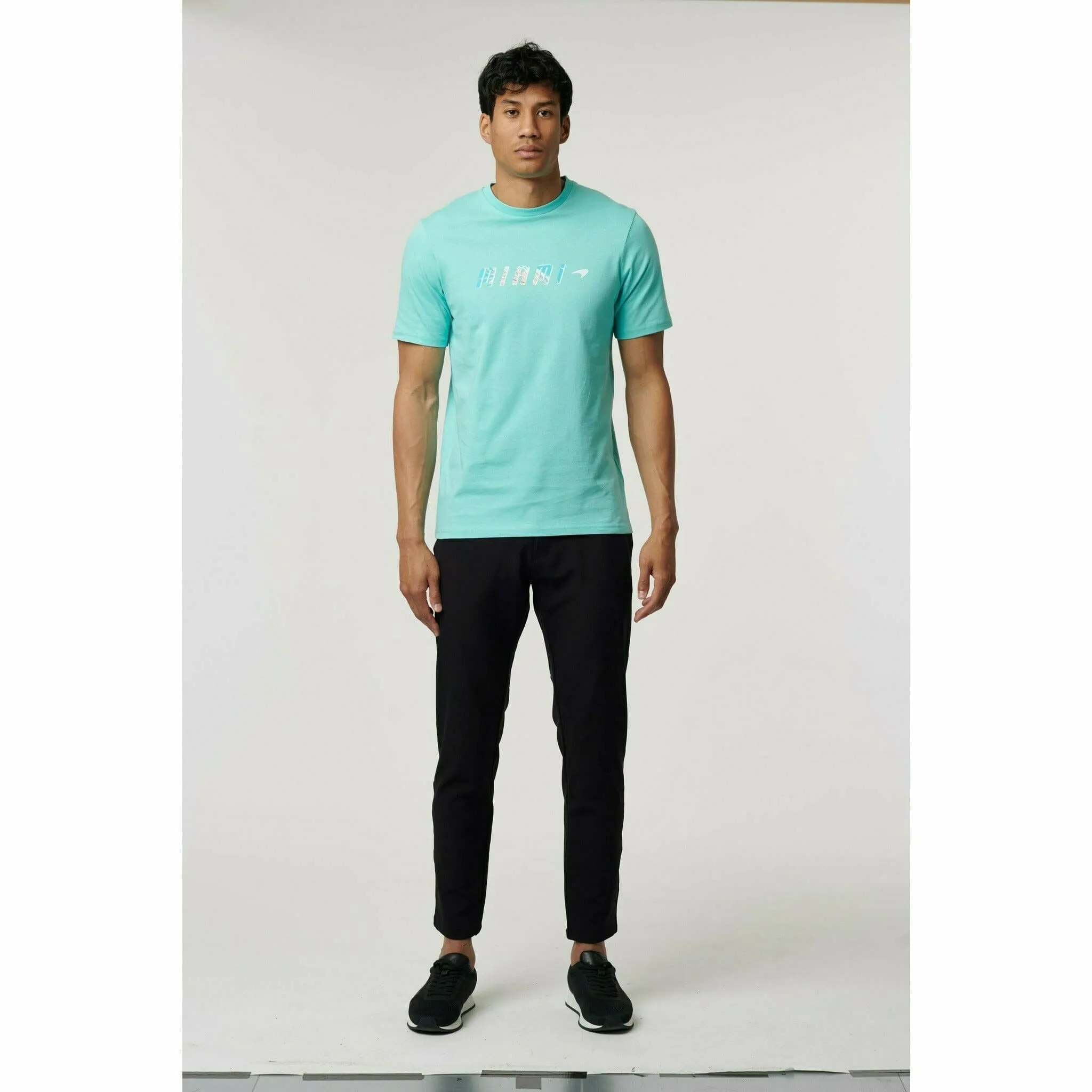 McLaren F1 Men's Miami Palm Graphic T-Shirt-Black/Aqua Sky/Crystal Rose