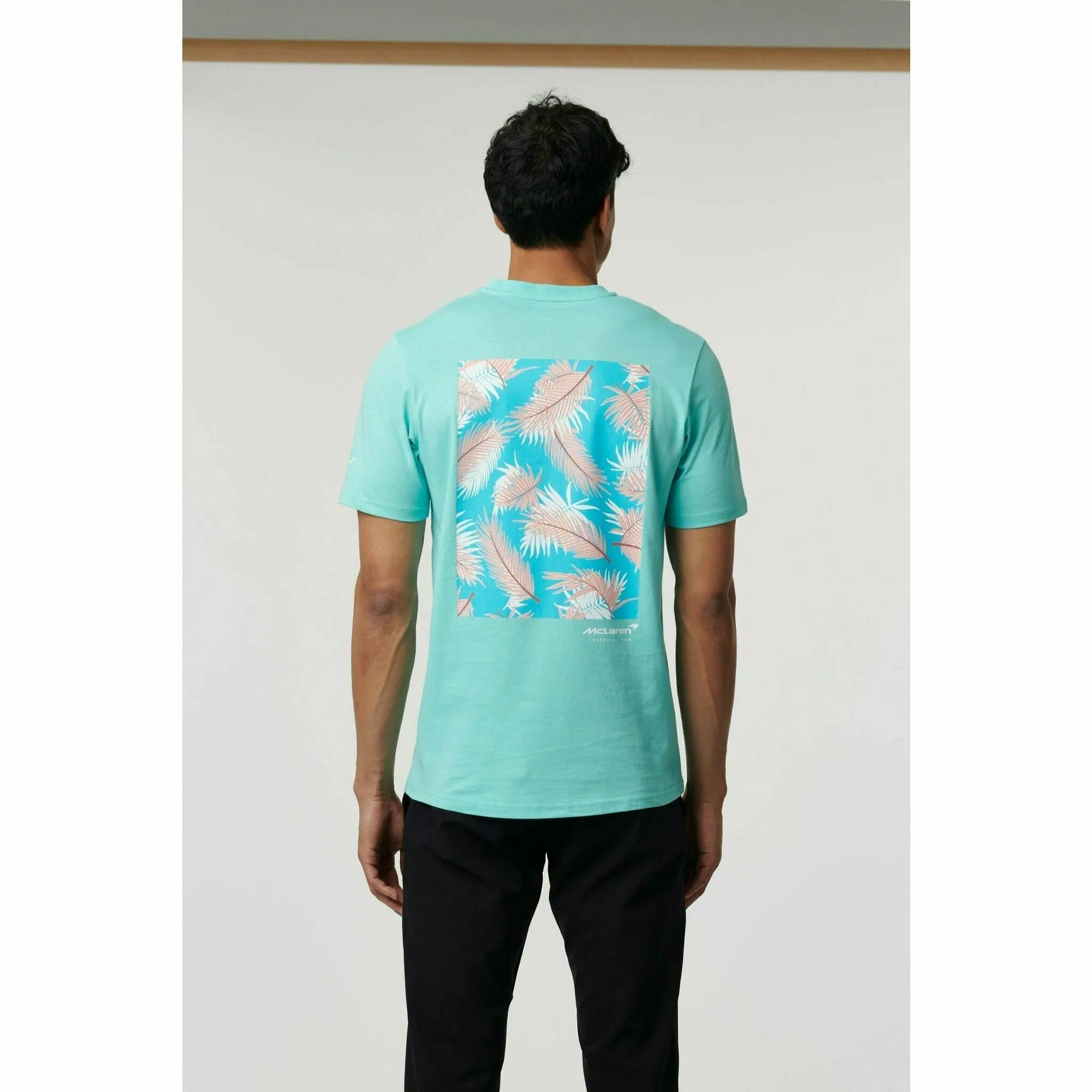 McLaren F1 Men's Miami Palm Graphic T-Shirt-Black/Aqua Sky/Crystal Rose