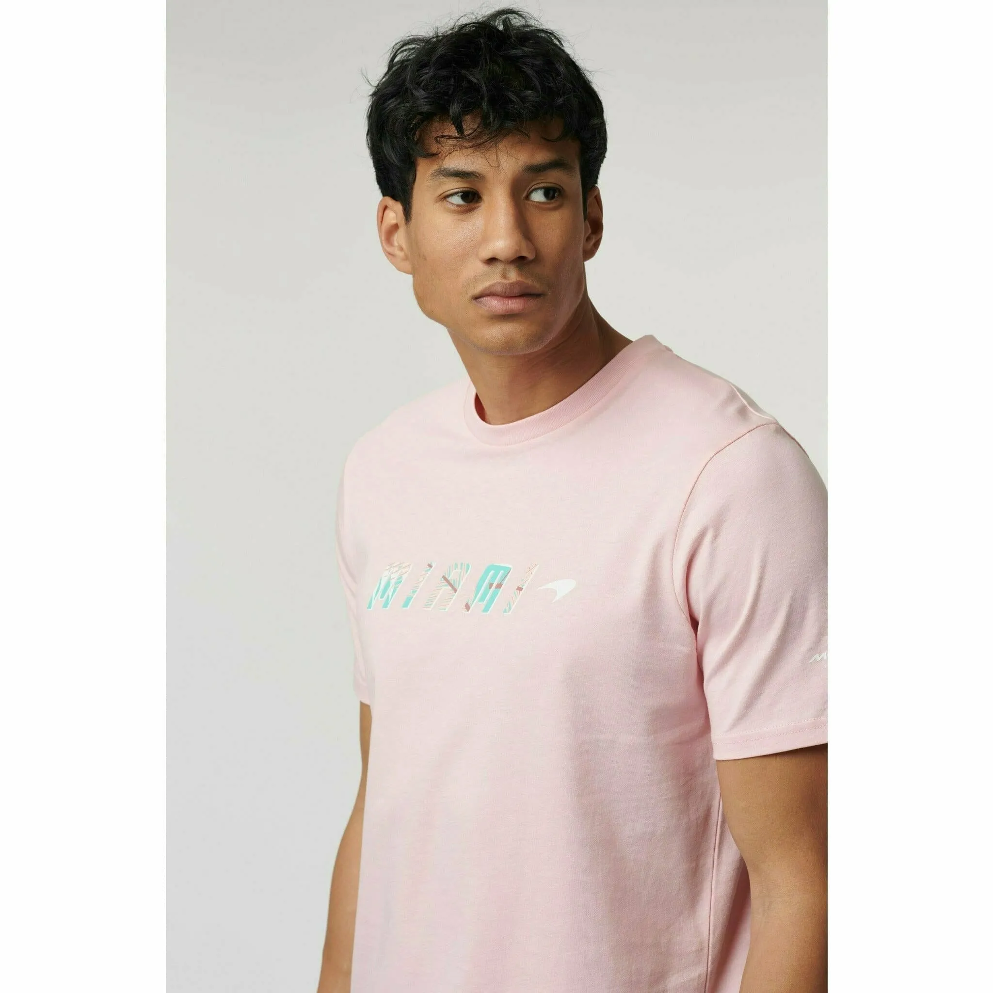 McLaren F1 Men's Miami Palm Graphic T-Shirt-Black/Aqua Sky/Crystal Rose