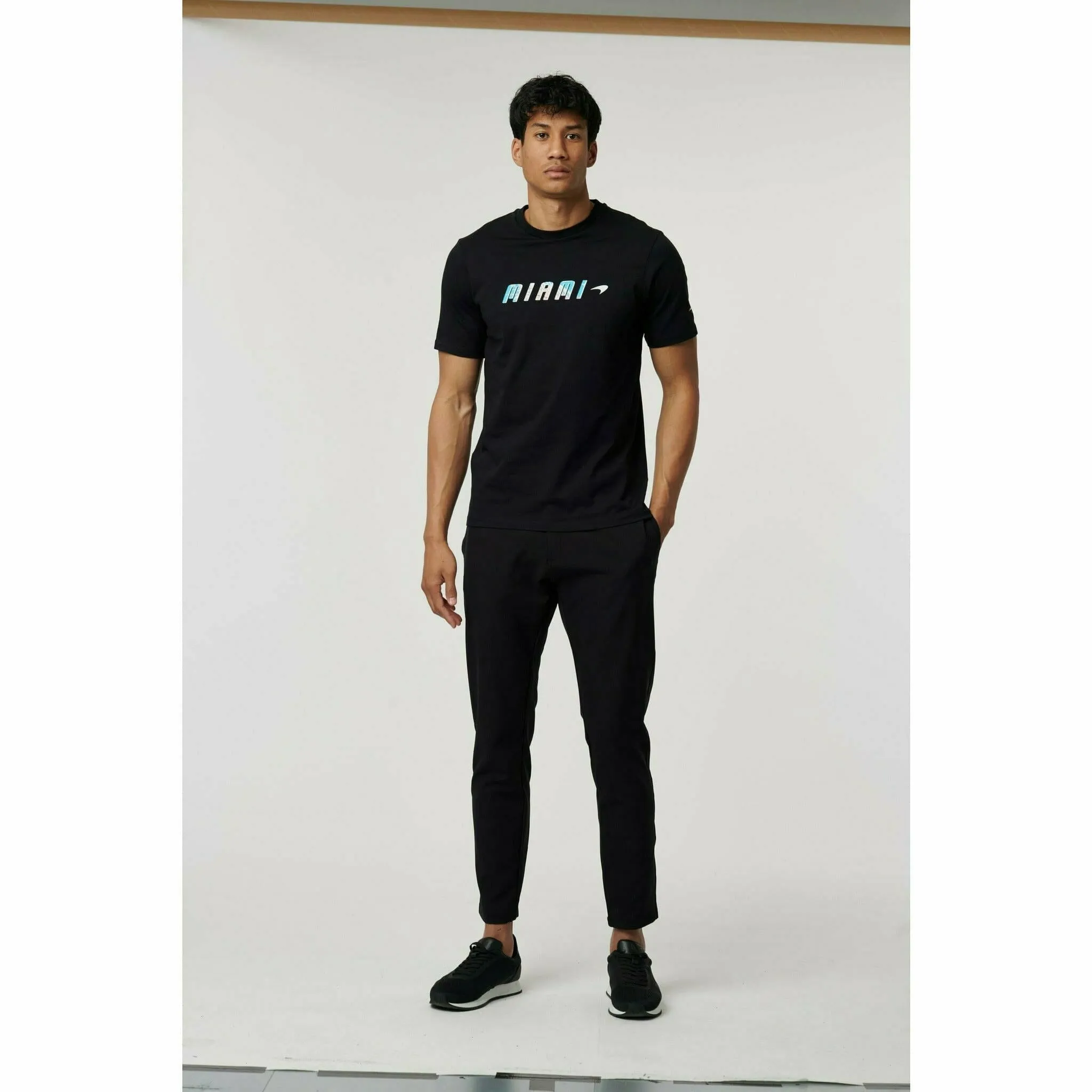 McLaren F1 Men's Miami Palm Graphic T-Shirt-Black/Aqua Sky/Crystal Rose