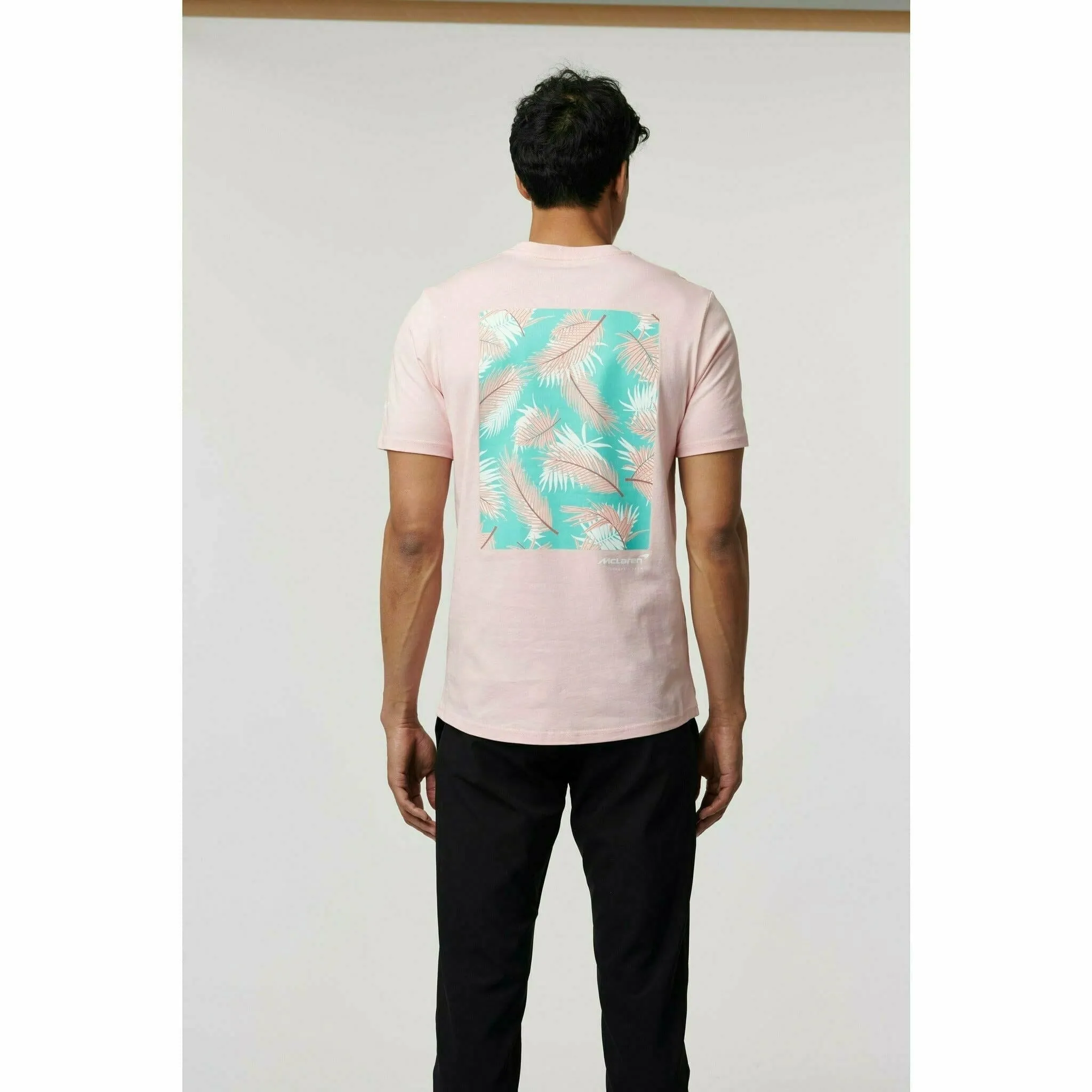 McLaren F1 Men's Miami Palm Graphic T-Shirt-Black/Aqua Sky/Crystal Rose