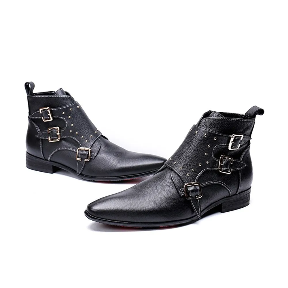 Men High Top Boots with Decoration Pointed