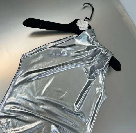 Metallic Silver Ruched One Shoulder Bodysuit