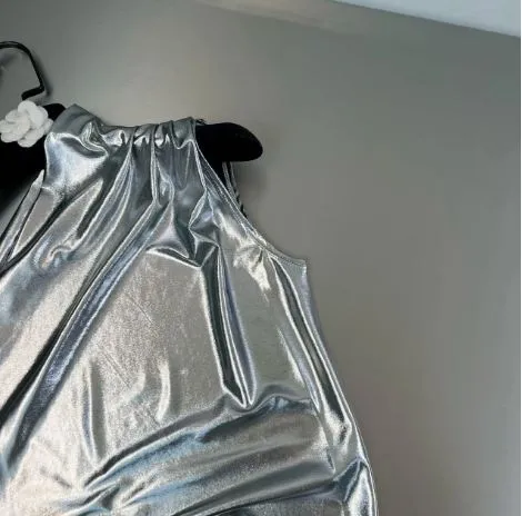 Metallic Silver Ruched One Shoulder Bodysuit