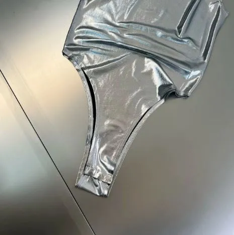 Metallic Silver Ruched One Shoulder Bodysuit