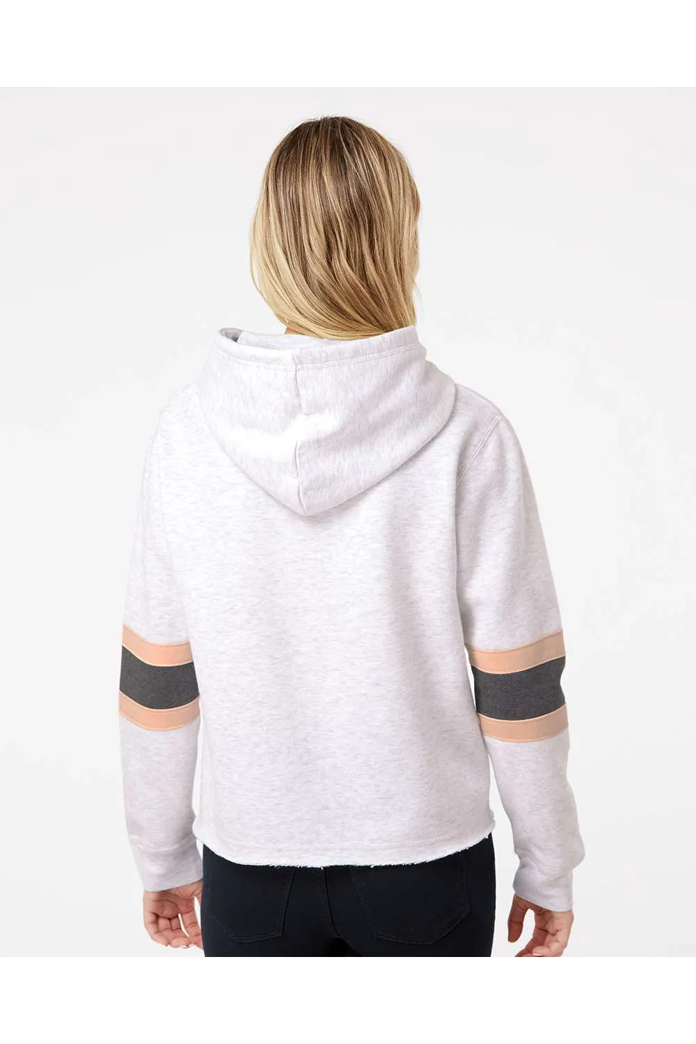 MV Sport Womens Sueded Fleece Thermal Lined Hooded Sweatshirt Hoodie - Ash Grey/Cameo Pink/Charcoal Grey - Closeout