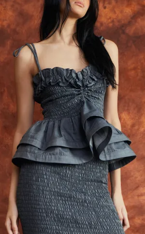 NAMIBIA TOP - DARK GRAY CHAMBRAY