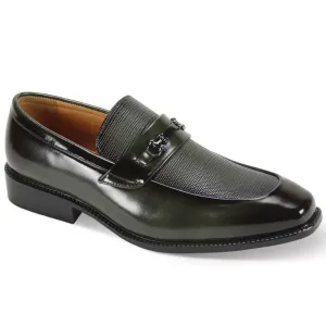 Olive men's slip-on dress shoes silver buckle