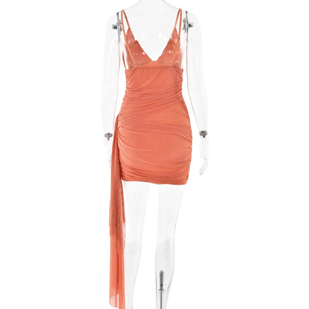 Orange V-neck Bandage Charming Bodycon Mini Dress