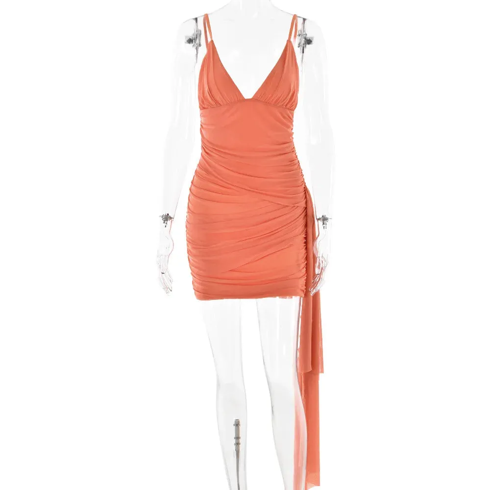 Orange V-neck Bandage Charming Bodycon Mini Dress
