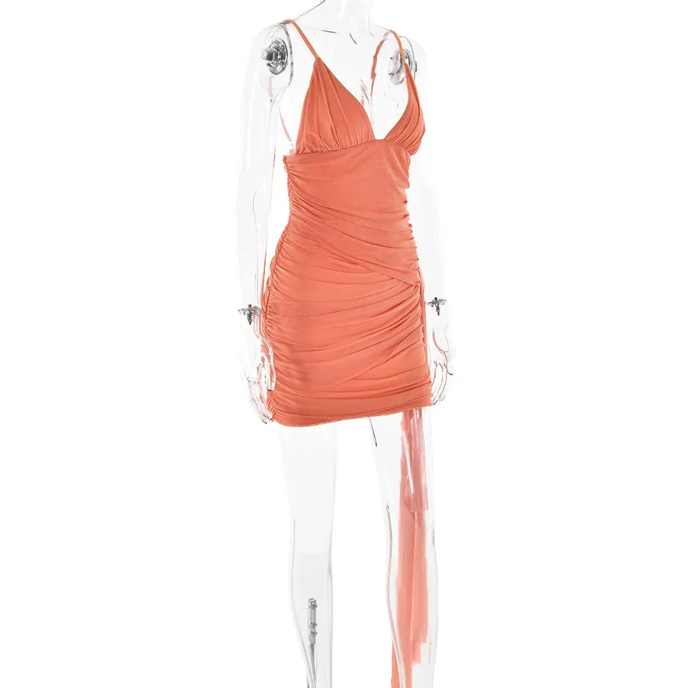 Orange V-neck Bandage Charming Bodycon Mini Dress