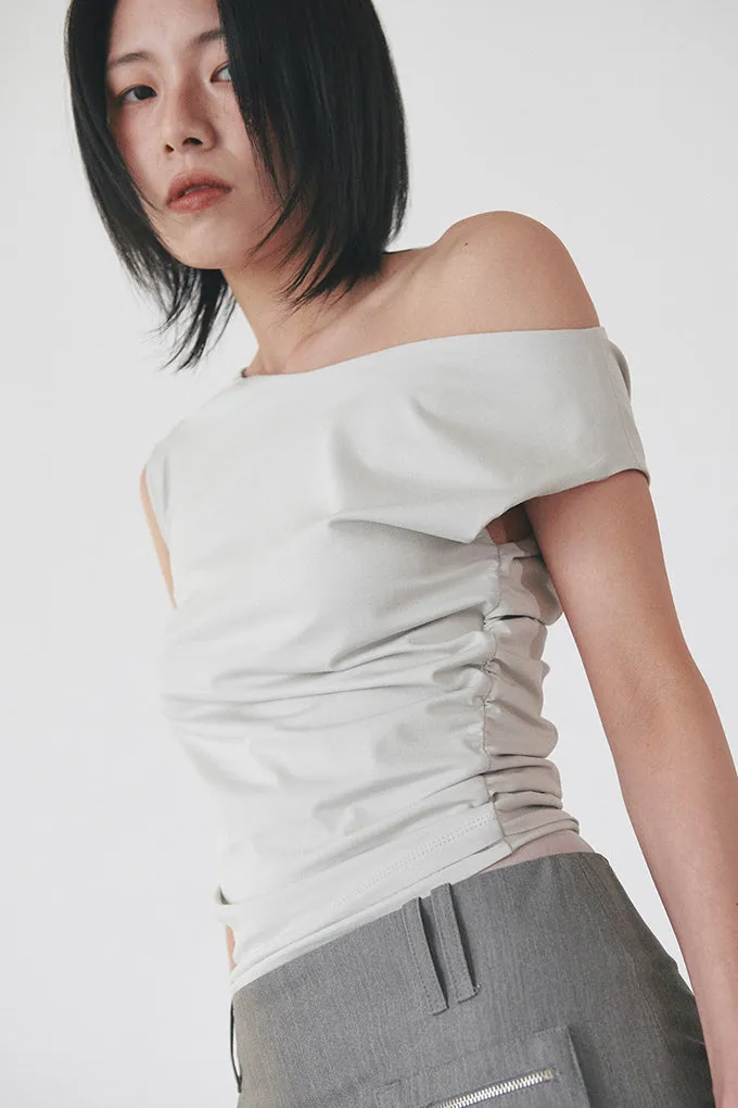 [ORDES] SS 24 DOUBLE LAYER DRAPE TOP - LIGHT GREY