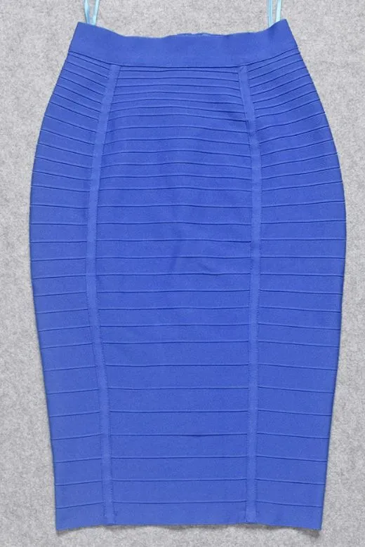 Pencil High Waist Bandage Knee Length Knitted Skirt - Navy Blue
