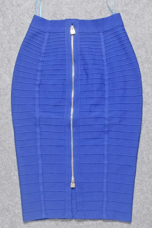Pencil High Waist Bandage Knee Length Knitted Skirt - Navy Blue