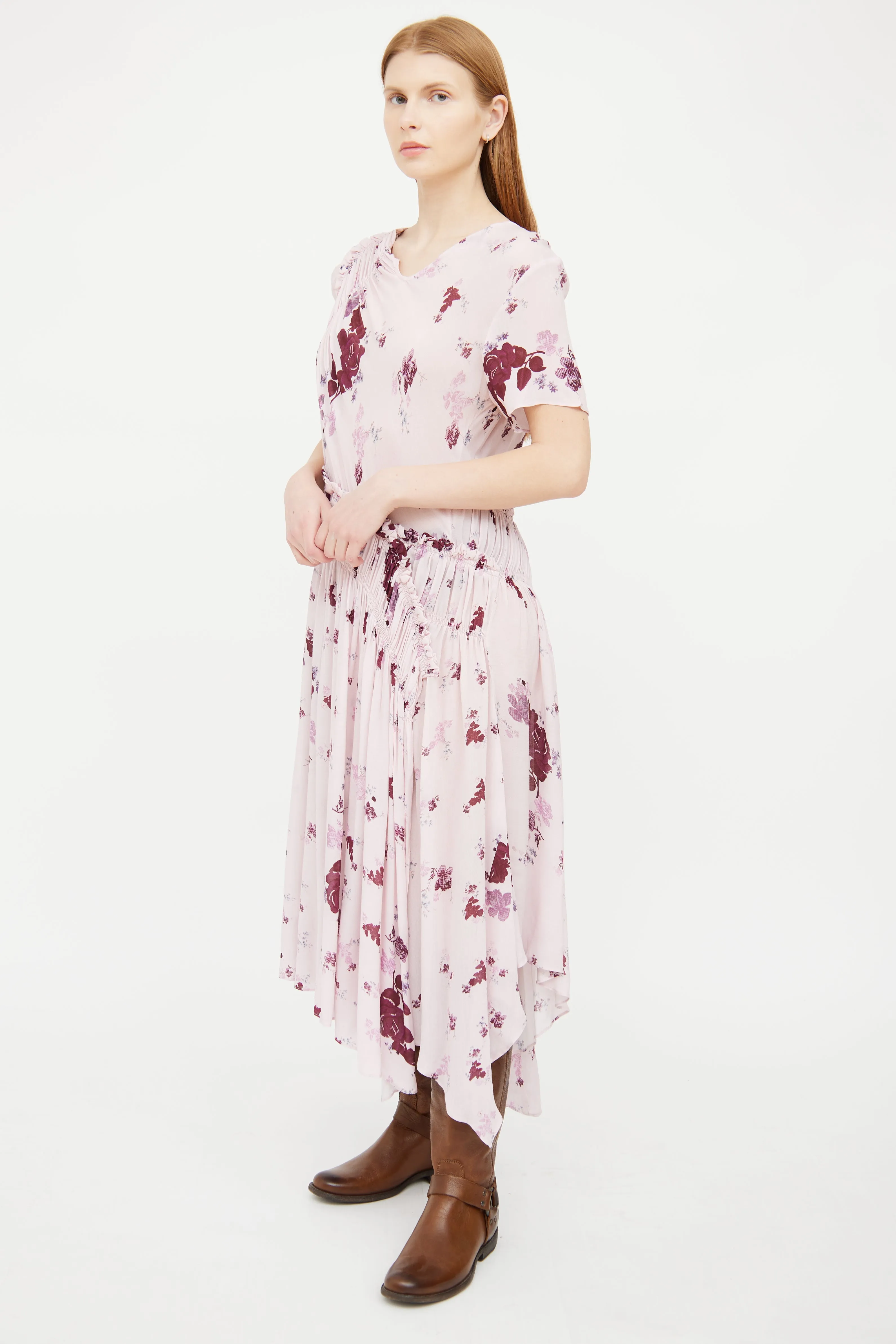 Pink Floral Asymmetrical Dress