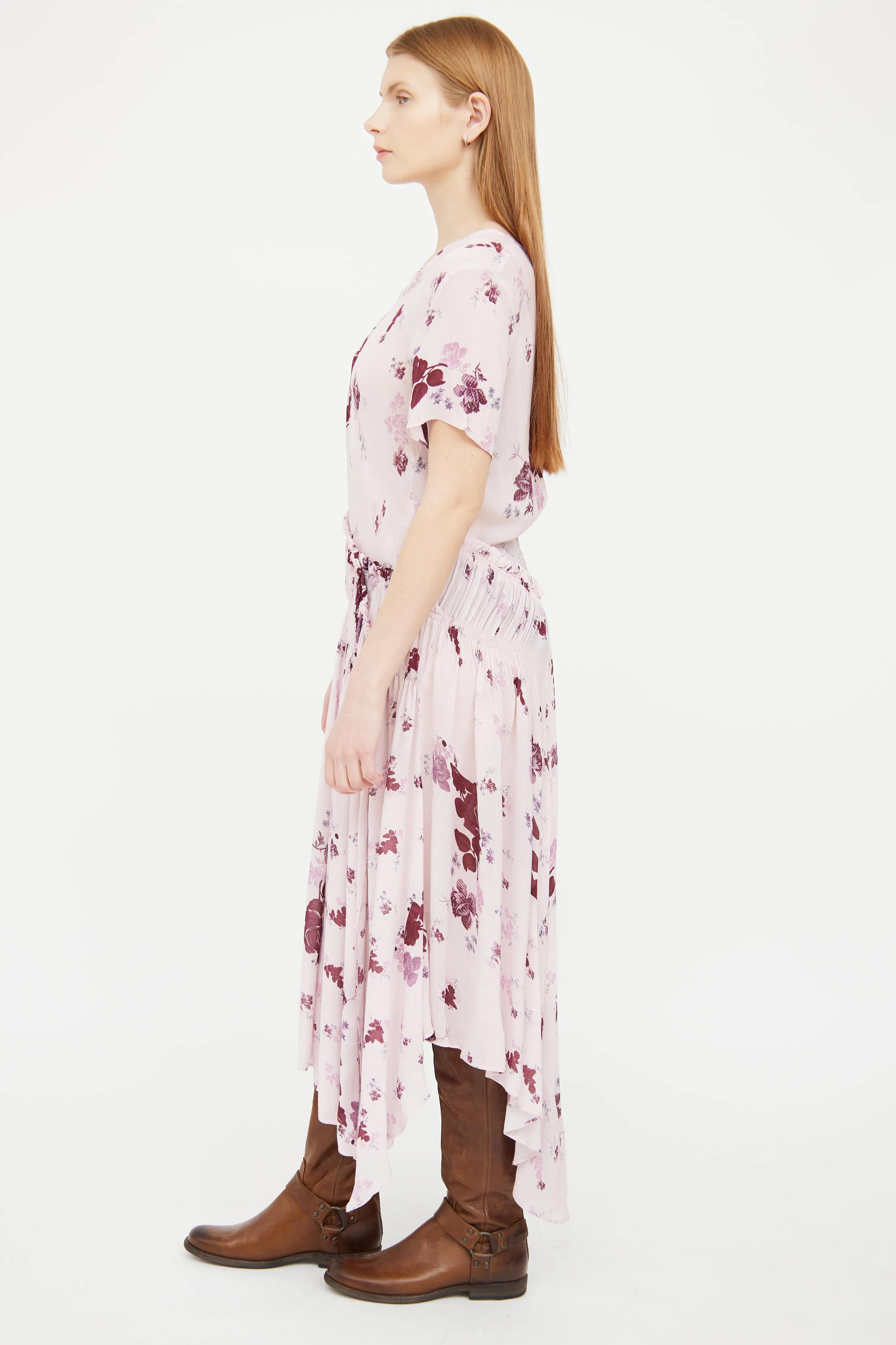 Pink Floral Asymmetrical Dress