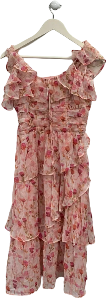 Pink Floral Ruffle Dress UK S