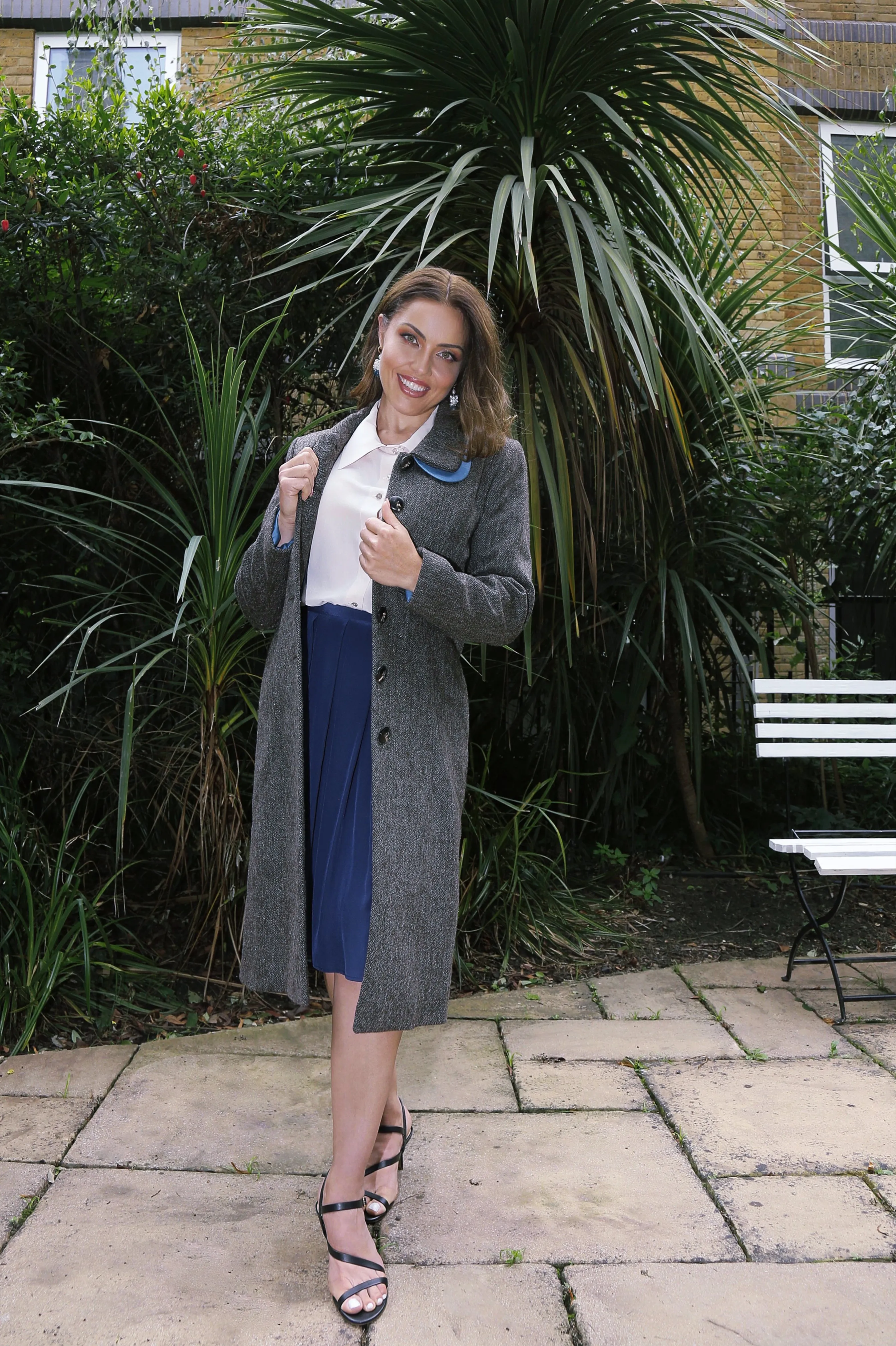 Pleated Silk Navy Skirt