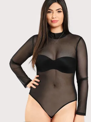 Plus Size Sheer mock neck bodysuit