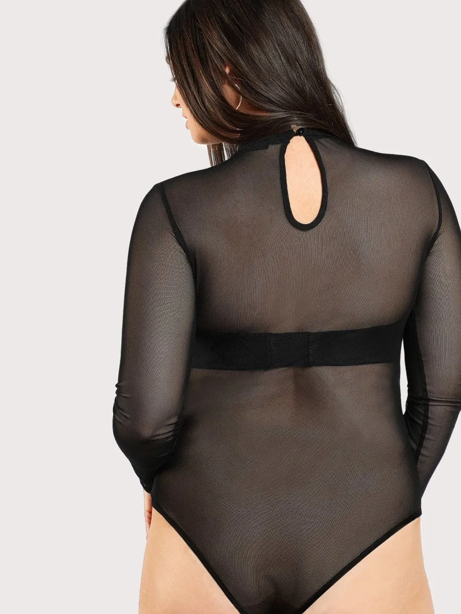 Plus Size Sheer mock neck bodysuit