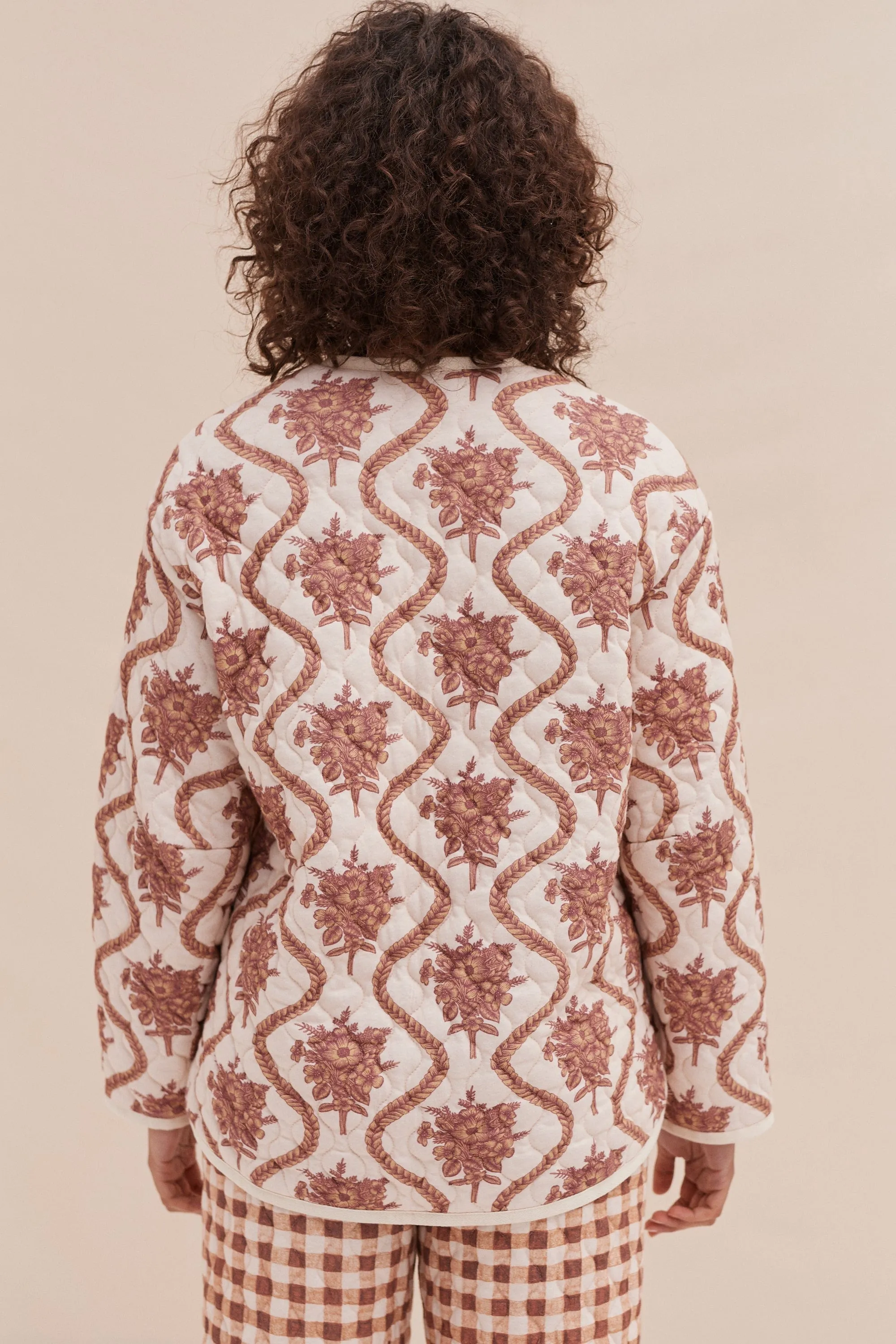 Quilted Jacket in Alpen Flora Print Cream and Brown