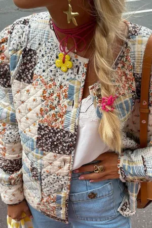 Quilted short floral cotton coat jacket