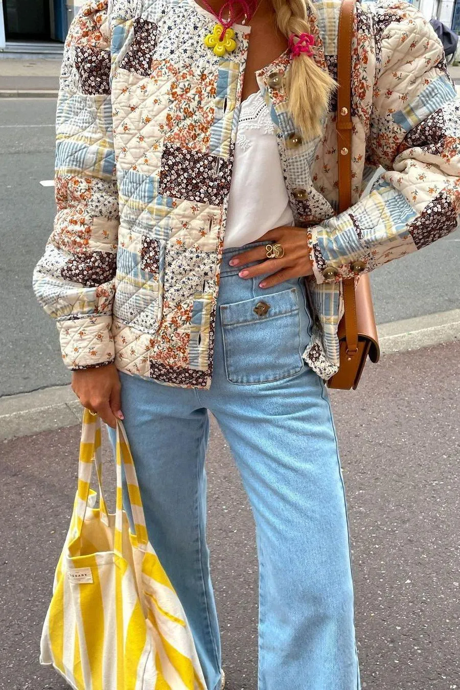 Quilted short floral cotton coat jacket