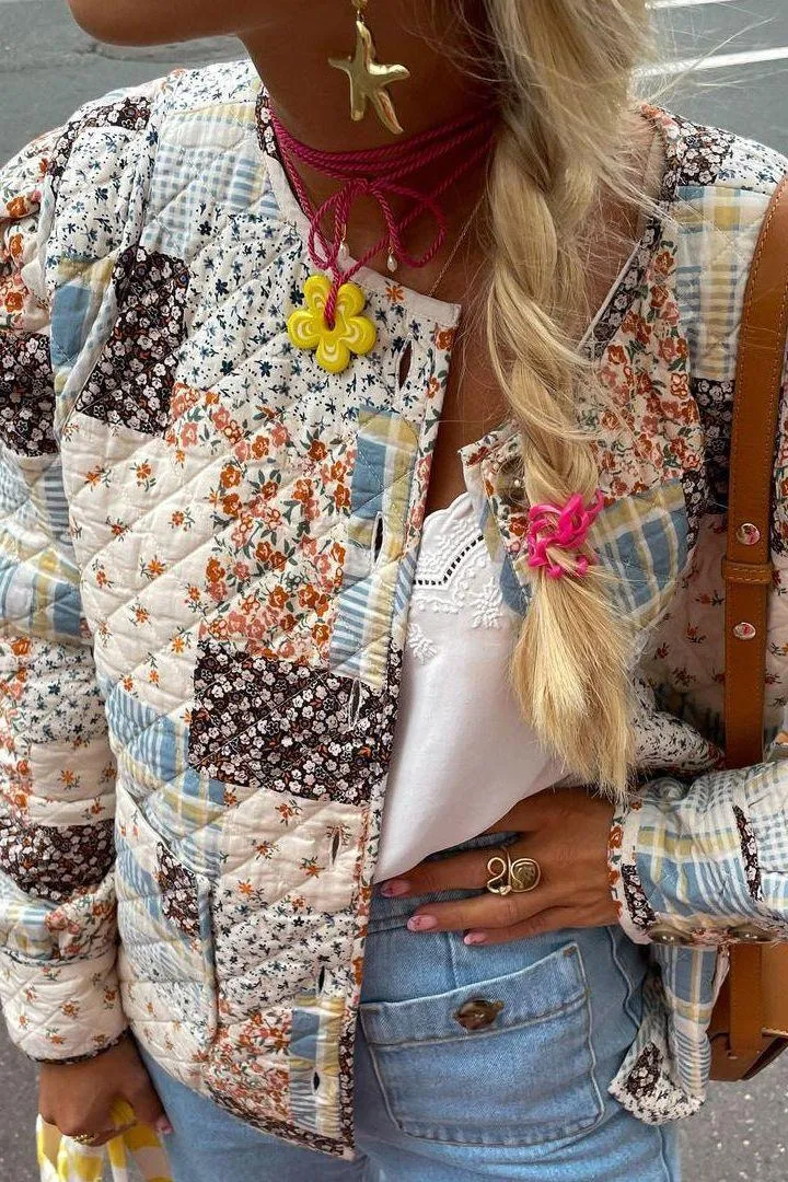 Quilted short floral cotton coat jacket