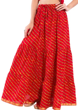 Red Ethnic Print Maxi Skirt