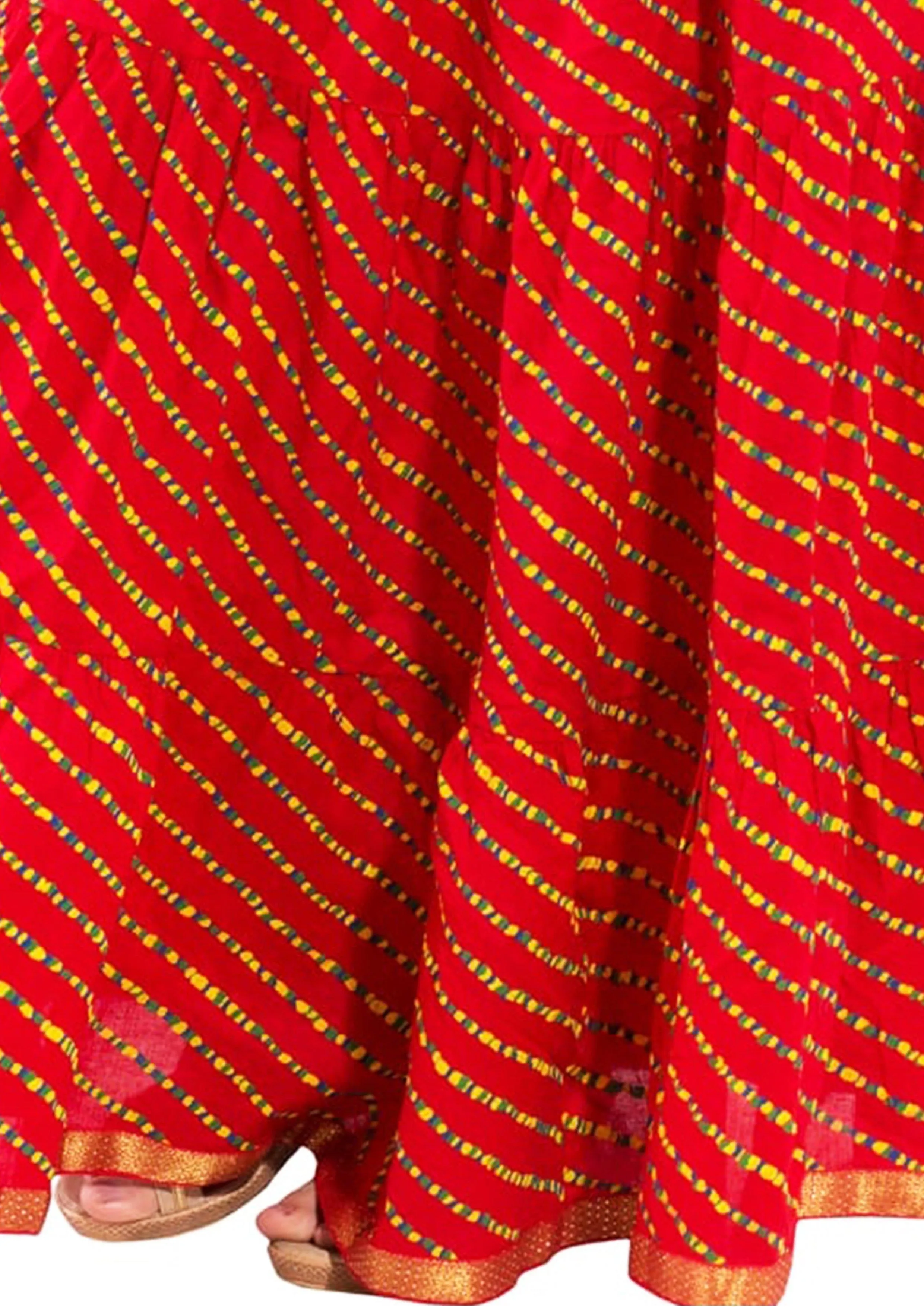 Red Ethnic Print Maxi Skirt