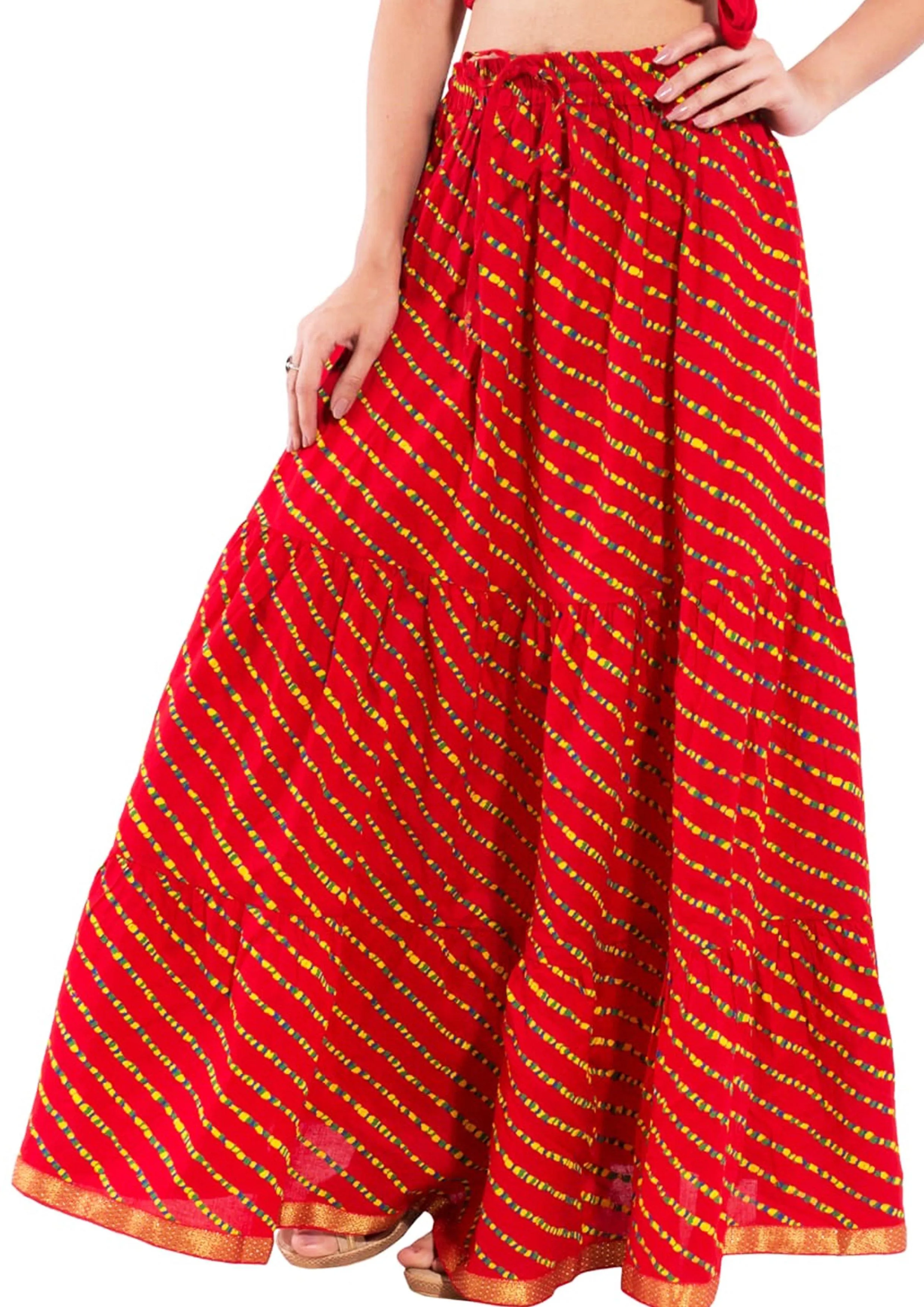 Red Ethnic Print Maxi Skirt