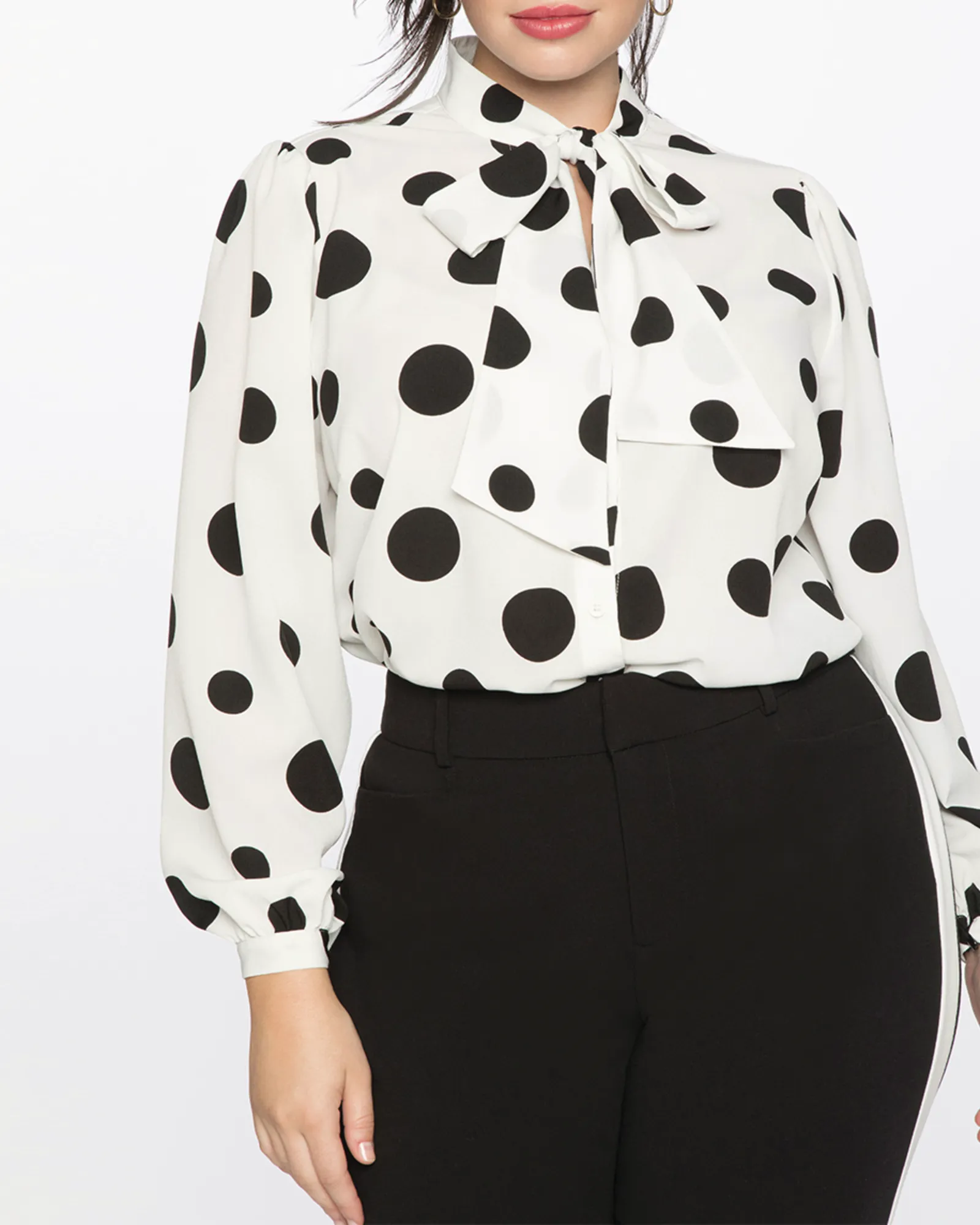 Reina Tie Neck Blouse | Soft White Ground With Black Polka Dots