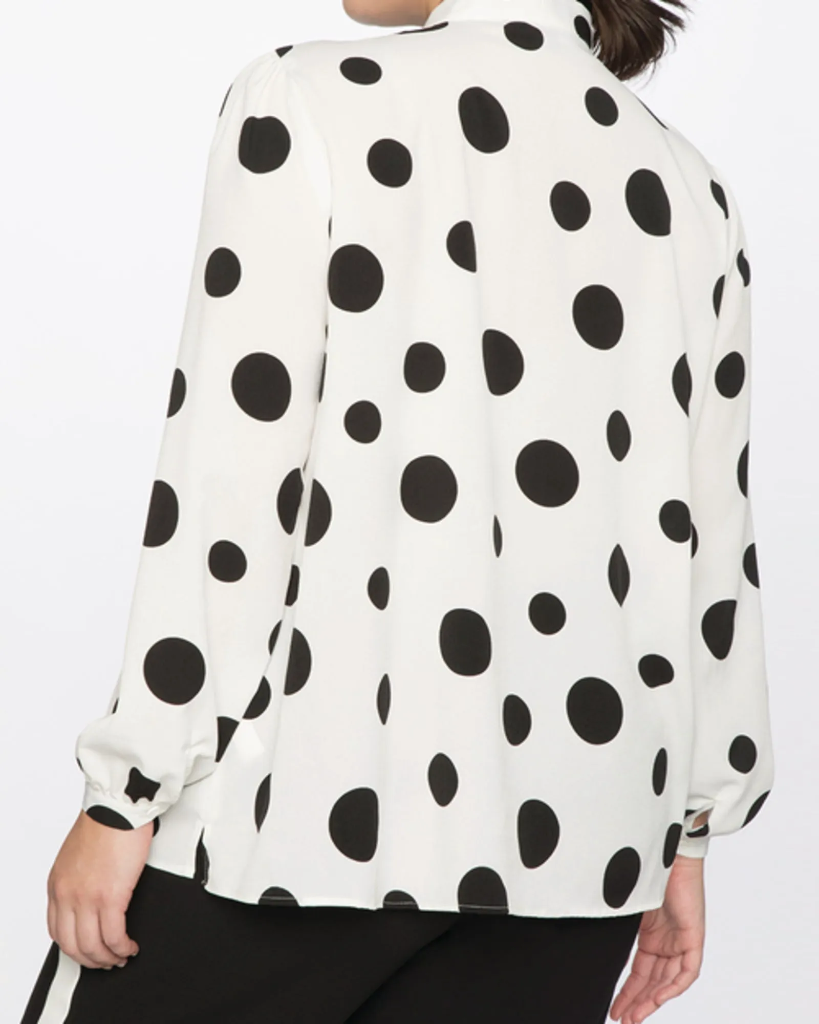 Reina Tie Neck Blouse | Soft White Ground With Black Polka Dots