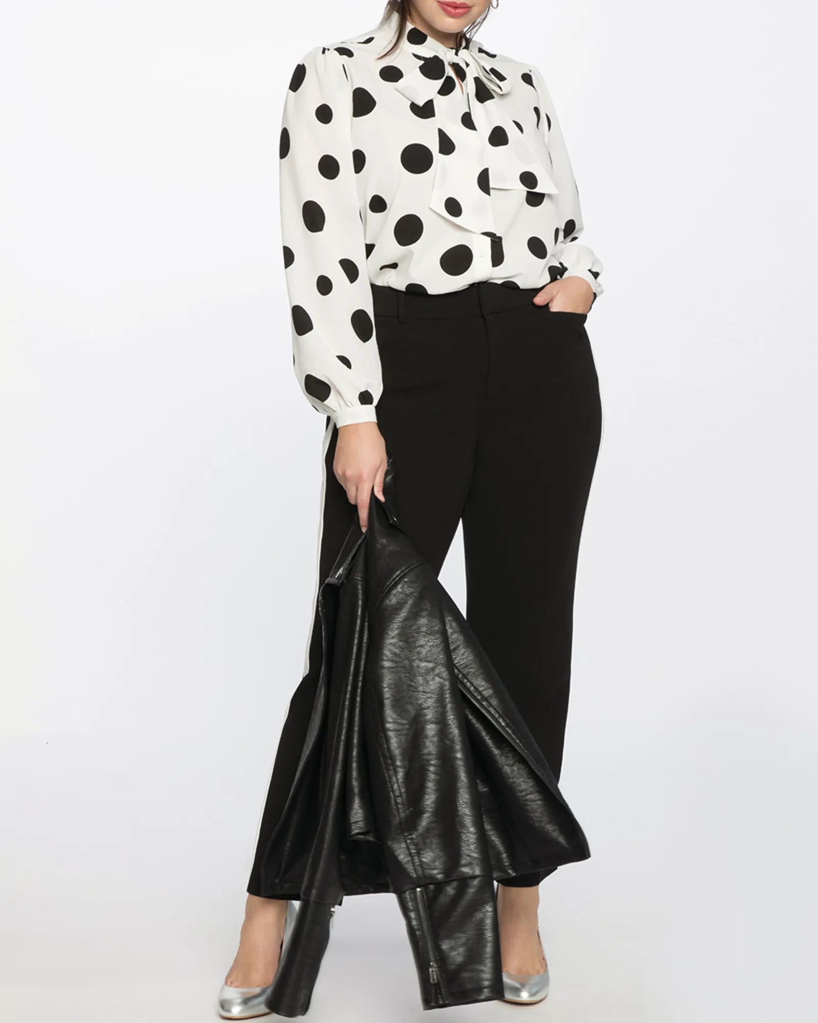 Reina Tie Neck Blouse | Soft White Ground With Black Polka Dots