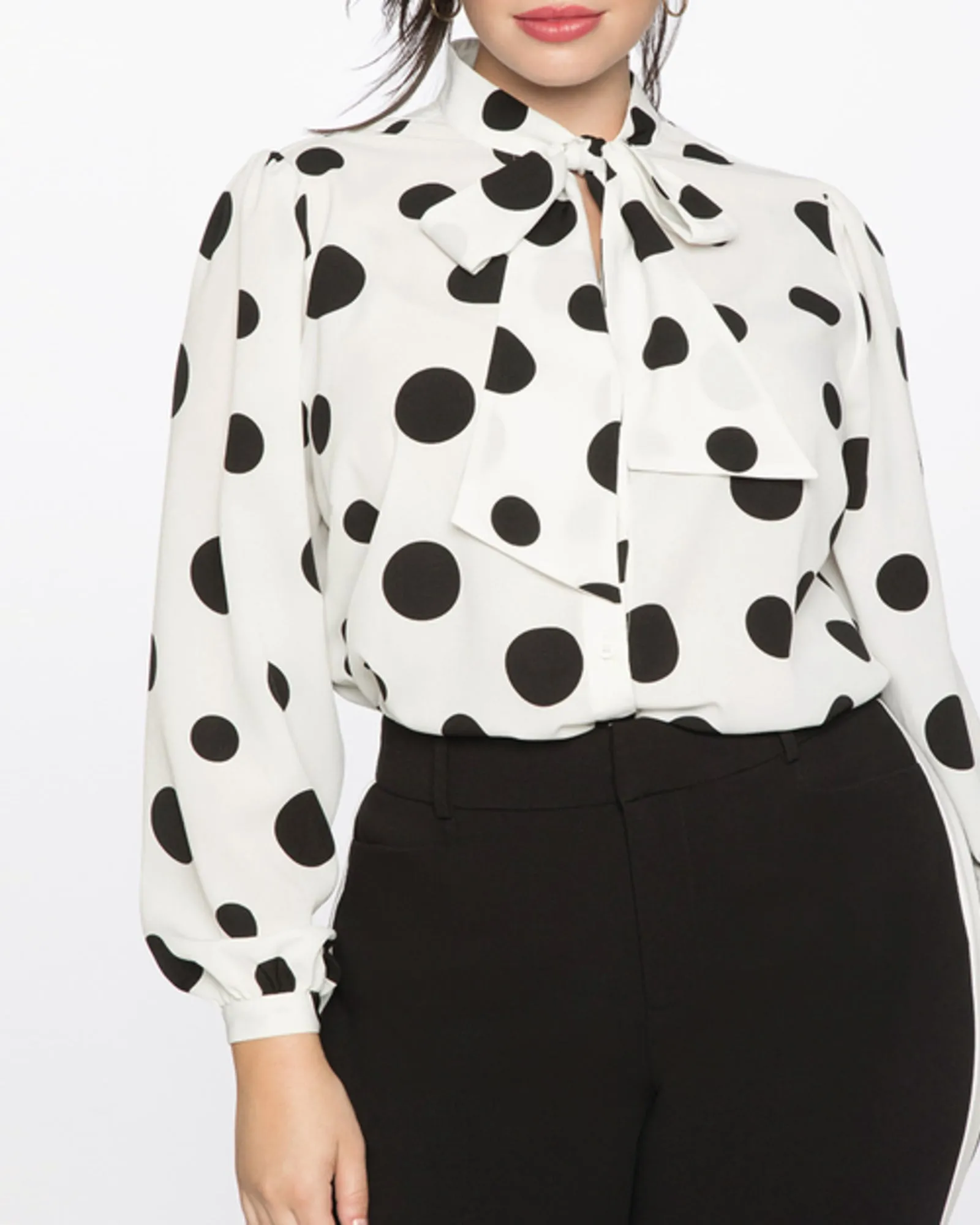 Reina Tie Neck Blouse | Soft White Ground With Black Polka Dots