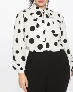 Reina Tie Neck Blouse | Soft White Ground With Black Polka Dots