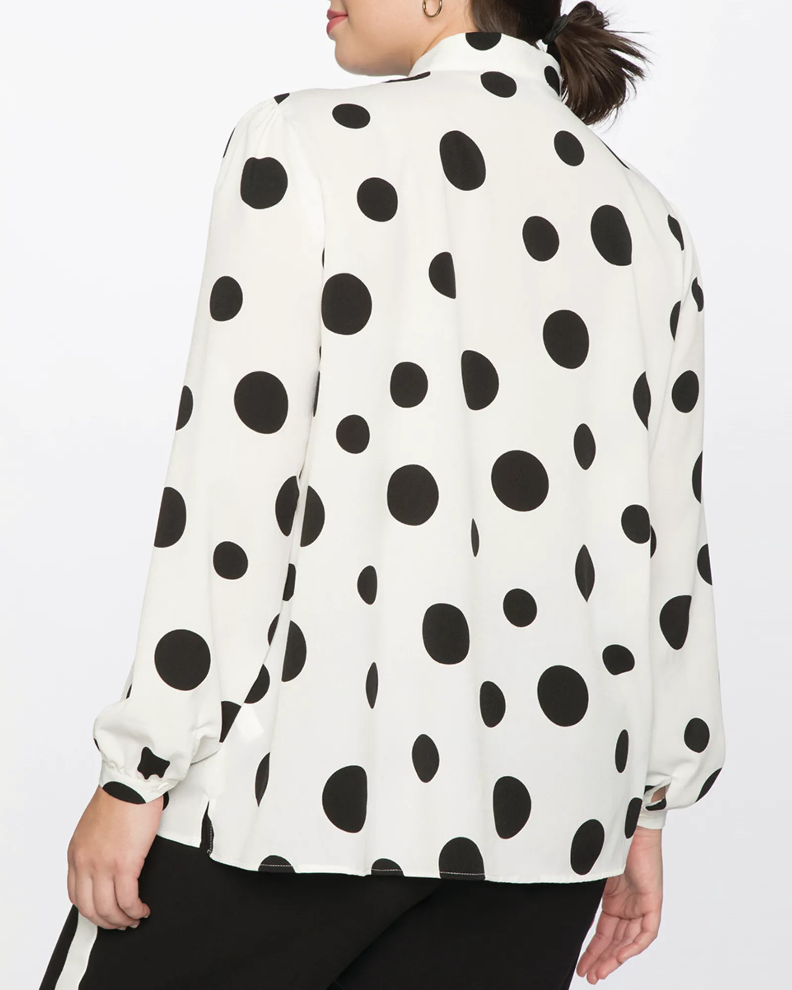 Reina Tie Neck Blouse | Soft White Ground With Black Polka Dots