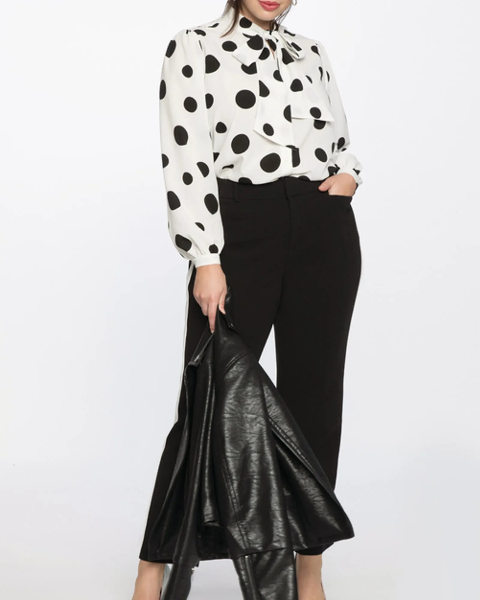 Reina Tie Neck Blouse | Soft White Ground With Black Polka Dots