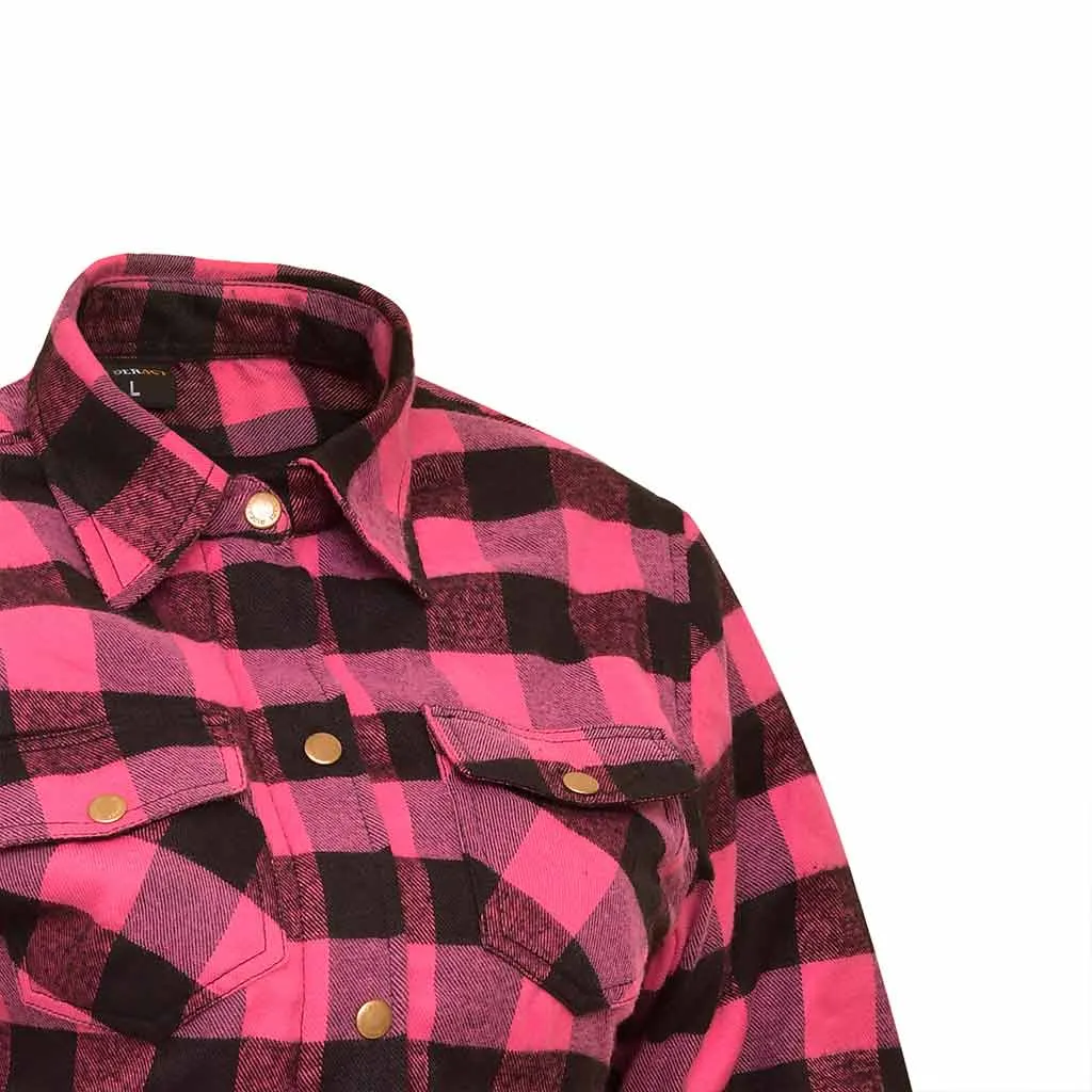 RIDERACT® Women's Motorcycle Shirt Flannel Road Series Pink & Black