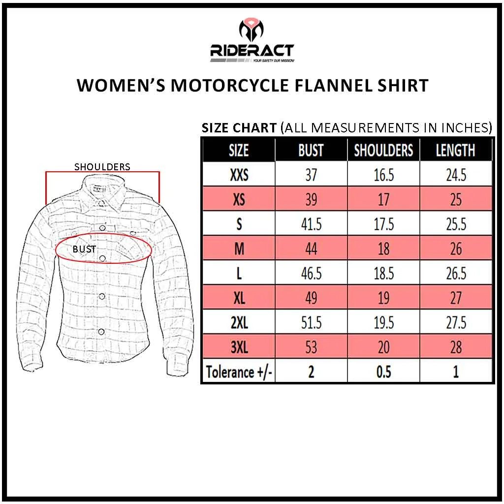 RIDERACT® Women's Motorcycle Shirt Flannel Road Series Pink & Black